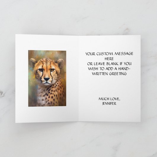 Wasserfarben Cheetah im Wilden Safari Portrait Karte (Innenseite)