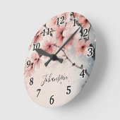 Wasserfarben Cherry Blossom Moderne Mädchenschrift Runde Wanduhr (Winkel)
