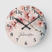 Wasserfarben Cherry Blossom Moderne Mädchenschrift Runde Wanduhr (Vorderseite)