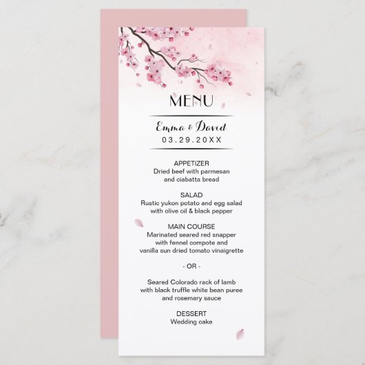 Wasserfarben Cherry Blossom Rosa Blumenmenü Menükarte (Vorne/Hinten)