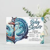 Wasserfarben-Chic Anchor-Kinderdusche Einladung (Stehend Vorderseite)