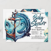 Wasserfarben-Chic Anchor-Kinderdusche Einladung (Vorne/Hinten)