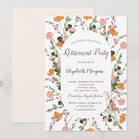 Wasserfarben Chic Meadow Champagne Glass Retiremen Einladung (Vorne/Hinten)