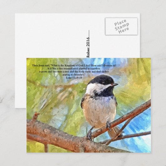 Wasserfarben-Chickadee mit Bibelverse Postkarte (Vorne/Hinten)