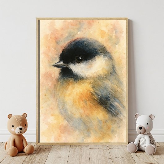 Wasserfarben-Chickadee: Sweet Songbird-Portrait Poster