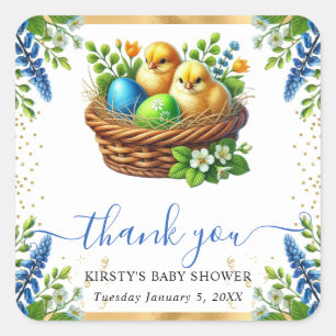 Wasserfarben-Chicks Frühlingsblumen Kinderdusche Quadratischer Aufkleber