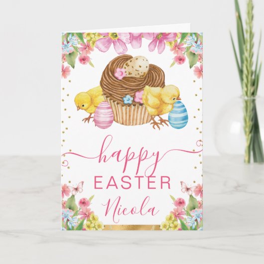 Wasserfarben Chicks Kuchen Frühling glücklich Oste Karte (Vorderseite)