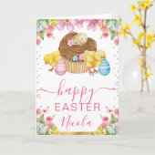 Wasserfarben Chicks Kuchen Frühling glücklich Oste Karte (Gelbe Blume)