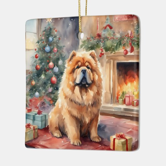 Wasserfarben-Chow-Chow - Xmas-Szene Keramikornament (Links)
