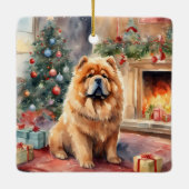 Wasserfarben-Chow-Chow - Xmas-Szene Keramikornament (Rückseite)