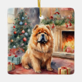 Wasserfarben-Chow-Chow - Xmas-Szene Keramikornament (Vorderseite)