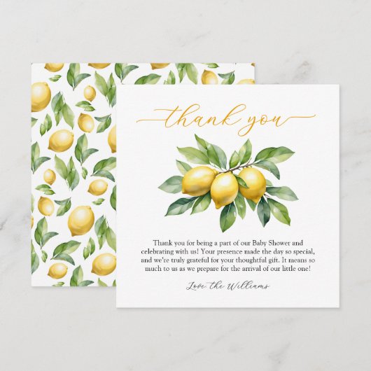 Wasserfarben Citrus Lemon Babydusche Dankeskarte (Vorne/Hinten)
