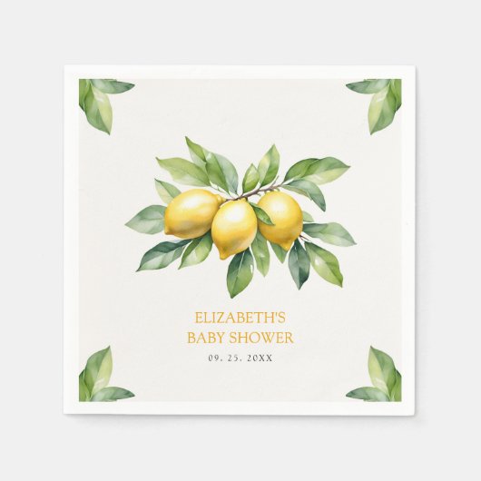 Wasserfarben Citrus Lemon Babydusche Serviette (Vorderseite)