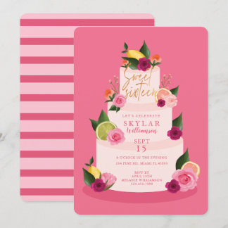 Wasserfarben Citus Floral 3 Tier Cake 16 . Geburts Einladung