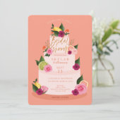 Wasserfarben-Citus Floral 3 Tier-Kuchen-Brautparty Einladung (Stehend Vorderseite)