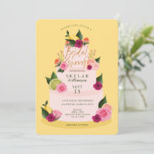 Wasserfarben-Citus Floral 3 Tier-Kuchen-Brautparty Einladung (Stehend Vorderseite)