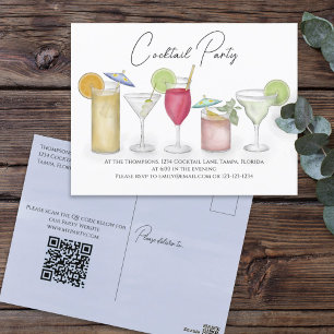 Wasserfarben-Cocktail-Drinks-QR-Code-Party-Website Postkarte