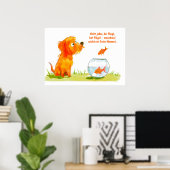 Wasserfarben-Comic Hund und Goldfischschüssel Poster (Heimbüro)