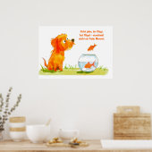 Wasserfarben-Comic Hund und Goldfischschüssel Poster (Küche)