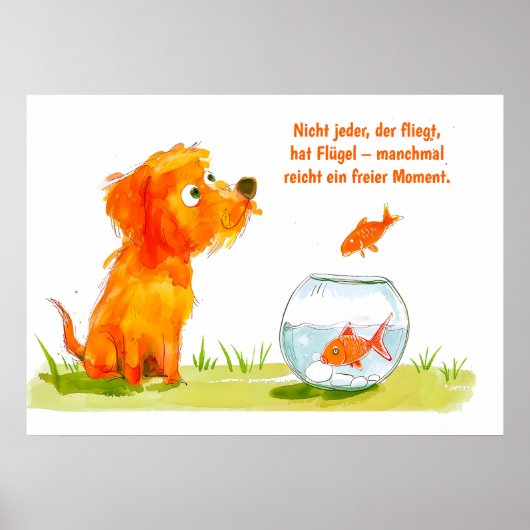 Wasserfarben-Comic Hund und Goldfischschüssel Poster (Vorne)
