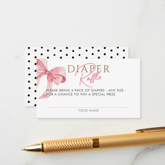 Wasserfarben Coquette Bow Diaper Raffle Baby Dusch Begleitkarte (Vorderseite/Rückseite Beispiel)