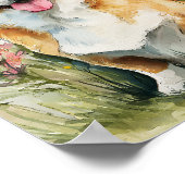 Wasserfarben-Corgi in Wildblumen Poster - Niedlich (Ecke)