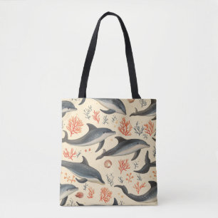 Wasserfarben-Delfin-Muster Küsten-Ozean-Koralle Tasche