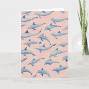 Wasserfarben-Delfin-Muster Küstenstrand Ozean Karte