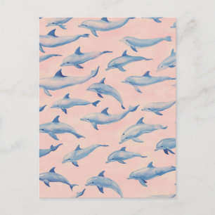 Wasserfarben-Delfin-Muster Küstenstrand Ozean Postkarte