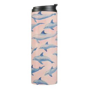 Wasserfarben-Delfin-Muster Küstenstrand Ozean  Thermosbecher