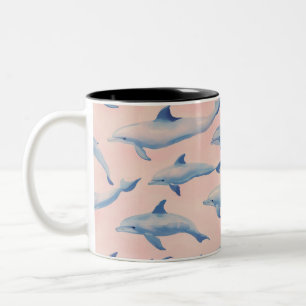 Wasserfarben-Delfin-Muster Küstenstrand Ozean  Zweifarbige Tasse
