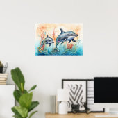 Wasserfarben-Delfine-Kunstposter Poster (Heimbüro)