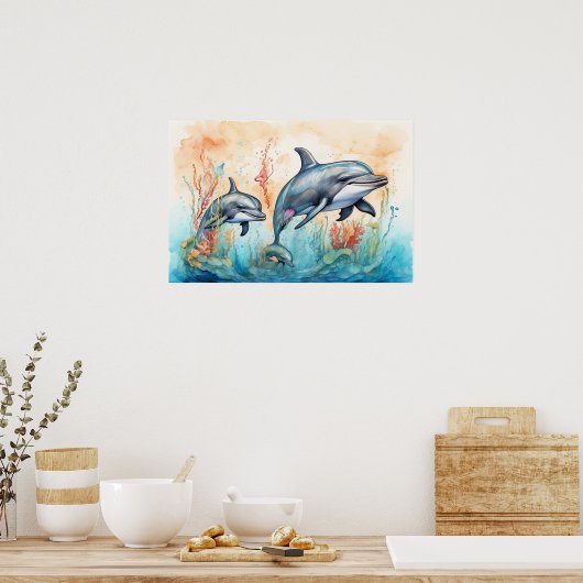 Wasserfarben-Delfine-Kunstposter Poster (Küche)