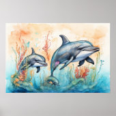 Wasserfarben-Delfine-Kunstposter Poster (Vorne)