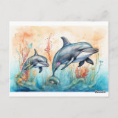 Wasserfarben-Delfine-Kunstposter Postkarte (Rückseite)