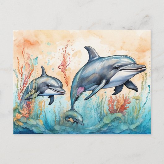 Wasserfarben-Delfine-Kunstposter Postkarte (Vorderseite)