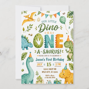 Wasserfarben-Dinosaurier 1. Geburtstag Einladung