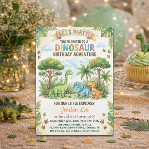 Wasserfarben-Dinosaurier-Dschungel 5. Geburtstagsf Einladung