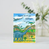 Wasserfarben Dinosaurier Happy Birthday Individuel Postkarte (Stehend Vorderseite)
