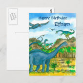 Wasserfarben Dinosaurier Happy Birthday Individuel Postkarte (Vorne/Hinten)