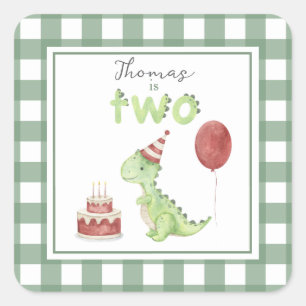 Wasserfarben-Dinosaurier-Zwei-Rex-Geburtstag Quadratischer Aufkleber