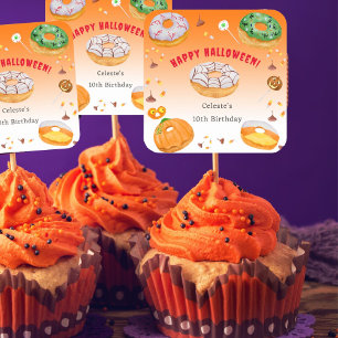 Wasserfarben-Donut-licious-Halloween-Süßigkeiten-D Quadratischer Aufkleber
