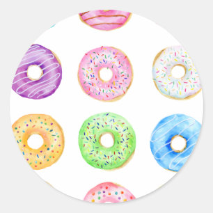 Wasserfarben-Donuts Runder Aufkleber