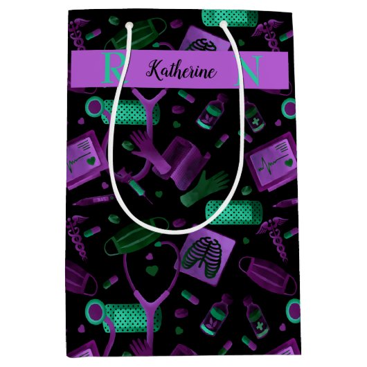 Wasserfarben| Dr. Medical Collage Aquamarin Lila Mittlere Geschenktüte (Vorderseite)