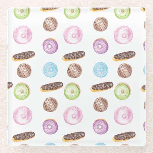 Wasserfarben-Eclairs Donuts Fun Whimiscal Sweet Glasuntersetzer (Vorderseite)