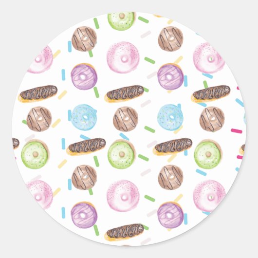 Wasserfarben-Eclairs Donuts Fun Whimiscal Sweet Runder Aufkleber (Vorderseite)