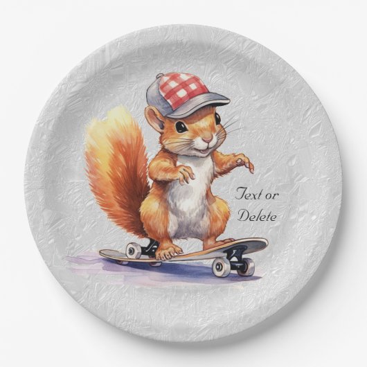 Wasserfarben-Eichhörnchen-Skateboard-Papierplatte Pappteller (Vorderseite)