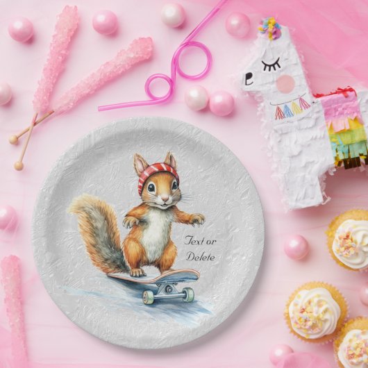 Wasserfarben-Eichhörnchen-Skateboard-Papierplatte Pappteller (Party)