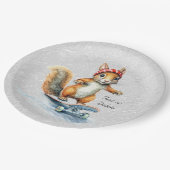 Wasserfarben-Eichhörnchen-Skateboard-Papierplatte Pappteller (Schrägansicht)