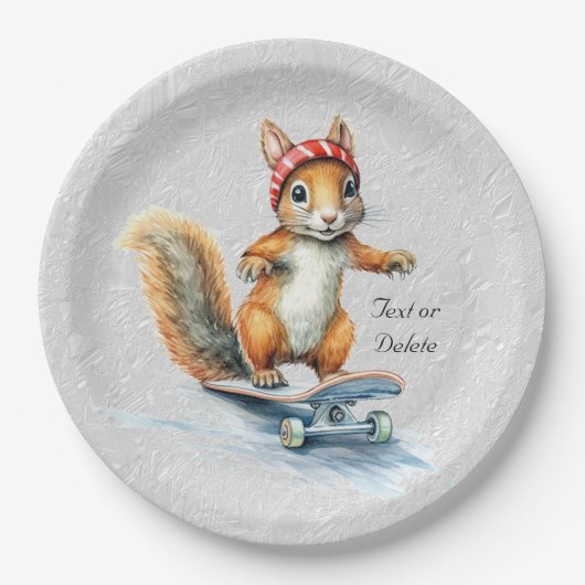 Wasserfarben-Eichhörnchen-Skateboard-Papierplatte Pappteller (Vorderseite)